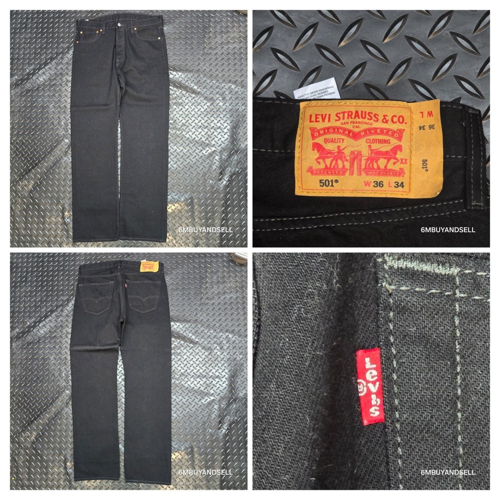 Levis 501 Original Fit Mens Black Straight Leg Button Fly Jeans 36x34 00501-0660 - Picture 6 of 16
